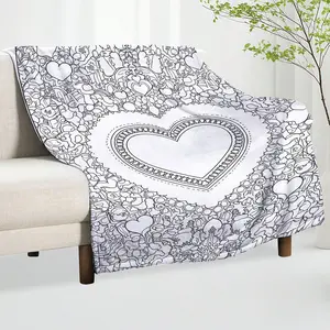1pc Coloring Book Page Printed Flannel Blanket | Digital Print, Non-Shedding, Suitable For Sofa, Bed, Travel, Camping, Living Room, Office, Heart Pattern Design, All-Season Use 30*40inches Blanket