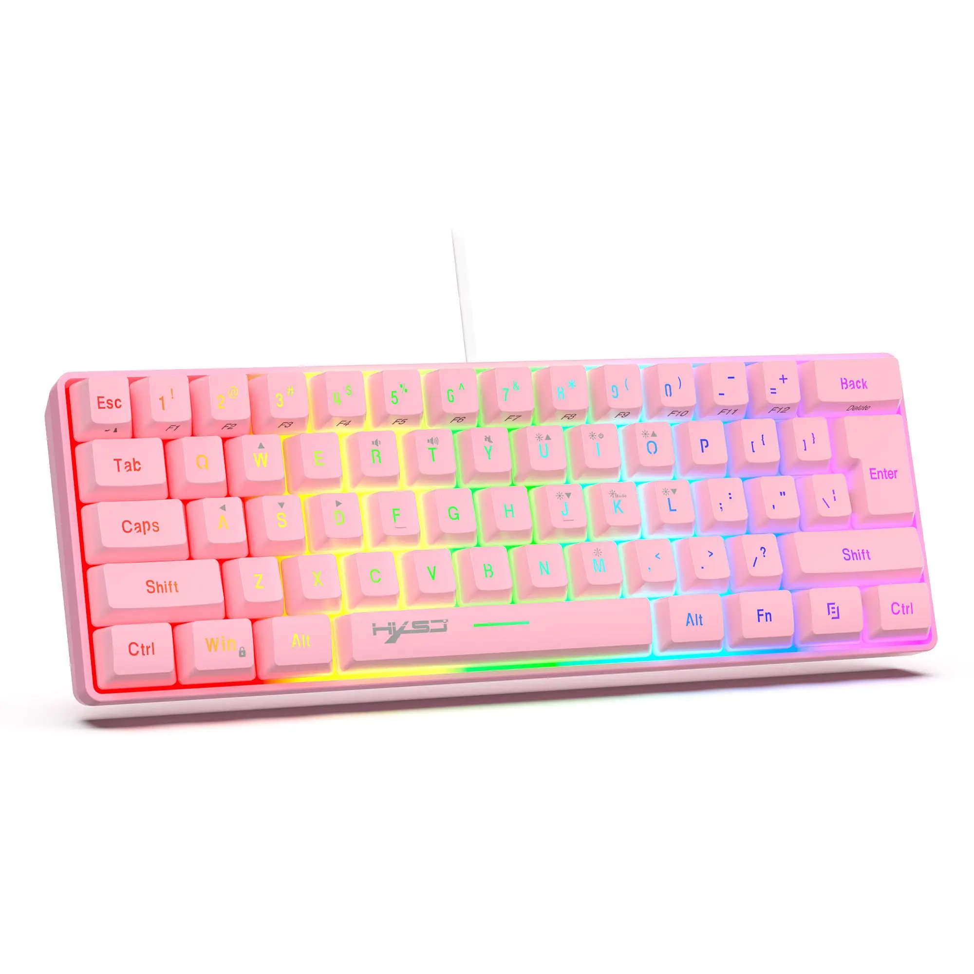 HXSJ Mini 60% Gaming/Office Keyboard, Waterproof Keycap Type Wired RGB Backlit Compact Computer Keyboard, PC Gaming Accessory, Suitable for Windows/Mac/Laptop