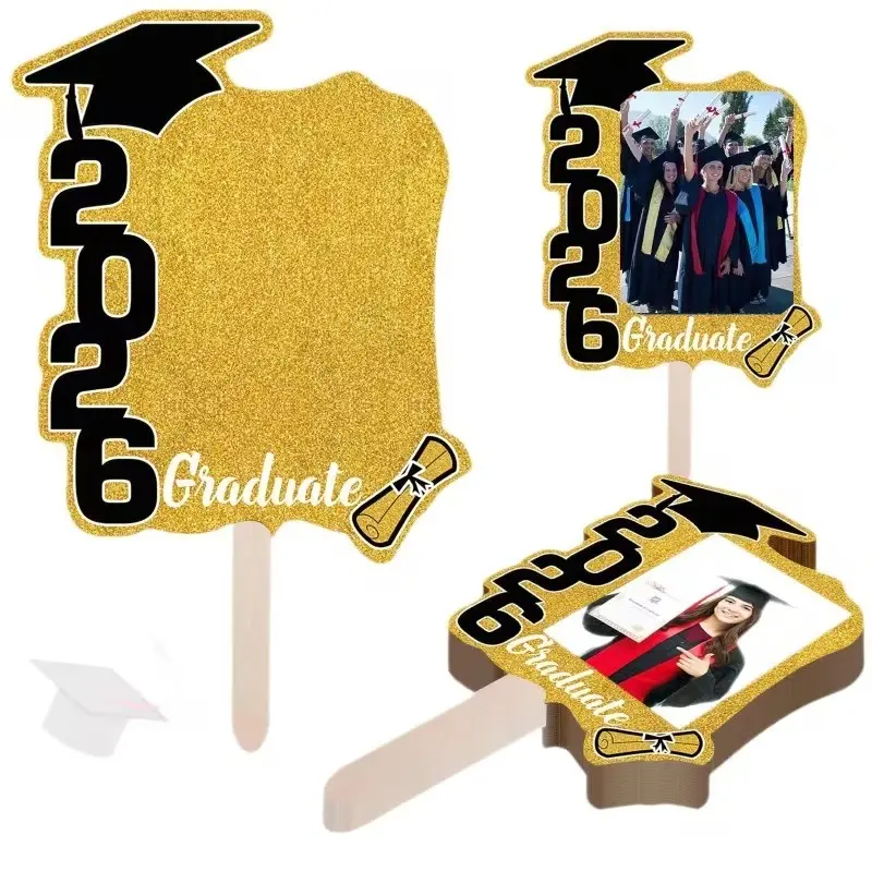 12pcs 2026 Graduation Folding Fan and Photo Frame, Handheld Signs for Party Decor, Grad Party Supplies, Grad Photo Props, Ideal for Graduation Ceremonies and Class Photos