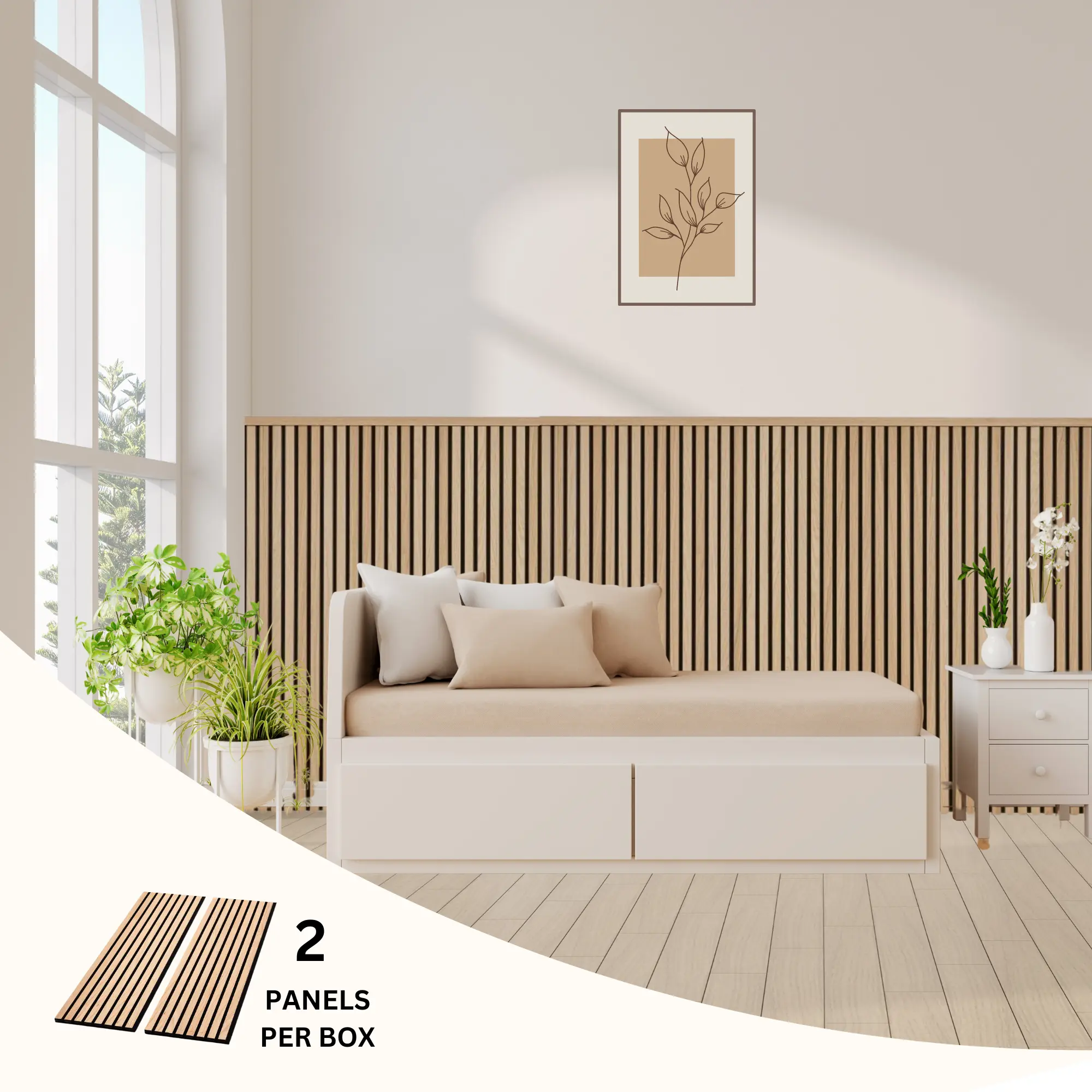 onncom Natural Oak Luxury Wood Veneer Acoustic Slat Wall Panels Soundproof 47.24" x 12.6" (2 Panels Per Box) wood panel