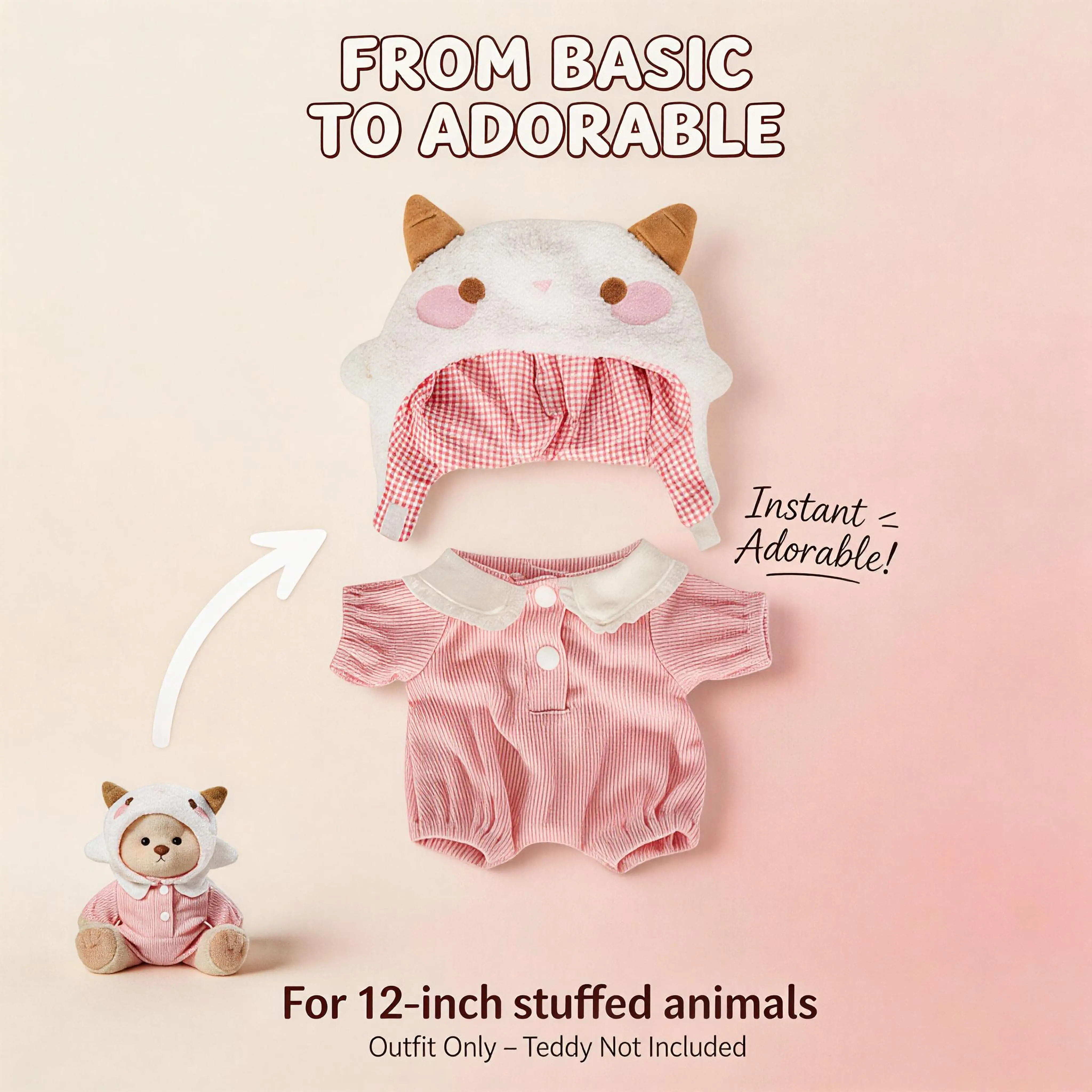 12-inch pink little sheep overalls set