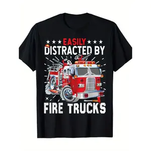 Firefighters Easily Distracted By Fire Trucks Men 220g 100% Cotton T-Shirt made in usa