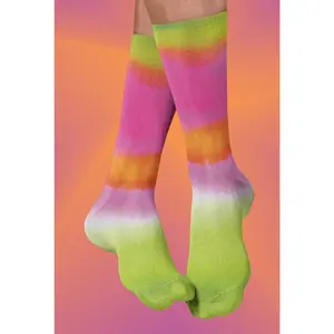 Pink Yellow Tie Dye Crew Socks, Pink, Yellow