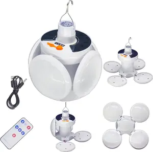 BougeRV  Portable Solar Camping Lantern, Foldable Led Football Bulb with Hook, Rechargeable USB Table Flashlights for Home, Office, Tent, Outdoor Emergency Outages Lighting, Camping Gear