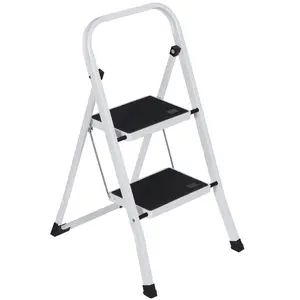 Zeny 2-Step Lightweight Portable Folding Steel Ladder, Non-Slip Pedal, Handgrip, Steel Construction, for Indoor & Outdoor Use Tasks, Lightweight Foldable Ladder, Portable Folding Ladder