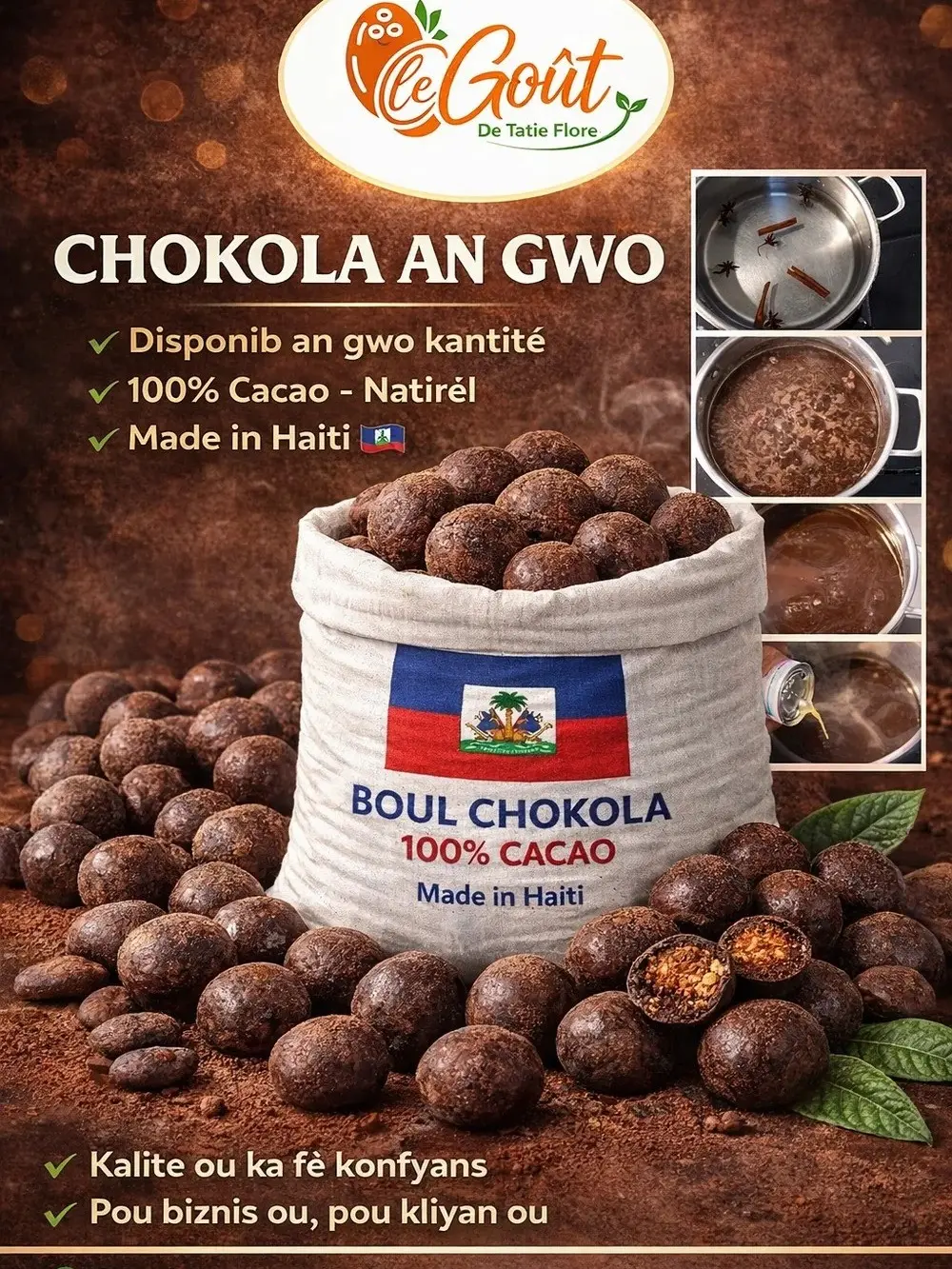 Haitian Chocolate Balls for Hot Chocolate & Beverages, Cocoa Balls, 100% Natural Cocoa, Traditional Recipe