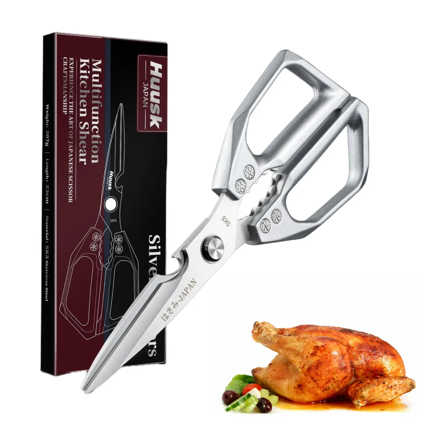 【Summer Sale】HUUSK Kitchen Scissors -FallFreshness- Stainless Steel, Heavy Duty, Dishwasher Safe, Sharp Meat & Poultry Shears for Chicken, Bones – Perfect Father's Day  Gift,Christmas Gift !, Pork, Handles