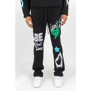 Rebel Minds 'Can't Be' Stacked Fleece Sweatpants (Black) 152-417