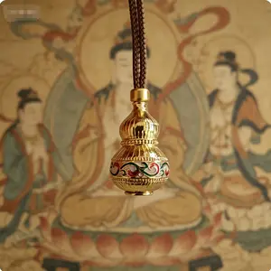18K Gold Plated Enamel Gourd Pendant, Traditional Taoist Hulu Lucky Amulet Necklace