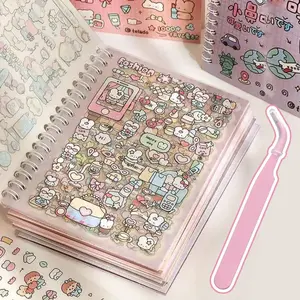 Cartoon Pattern Sticker Book Set, 16 Sheets Cute Cartoon Sticker Book+1 Pink Tweezer, DIY Decorative Sticker for Scrapbooking, Journaling, Gift Wrapping, Sticker Album, Funny Stickers, Sticker Packs