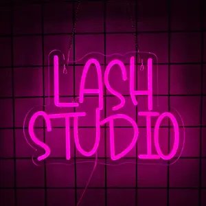 Lash Studio Neon Sign LED Neon Light Eyelashes Room Neon Signs For Wall Decor Light Spa Beauty Makeup Salon Studio Barber Shops Decoration Gifts Indoor Decorative Light