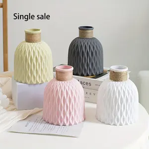 Wavy Pattern Plastic Vase, 1 Count Modern Flower Arrangement Vase, Imitation Porcelain Flower Vase, Home Decoration Supplies for Living Room Bedroom, Table Decor, Decorating, Table Decor, Ornaments, Decorative Vase, Home Decor Accessory