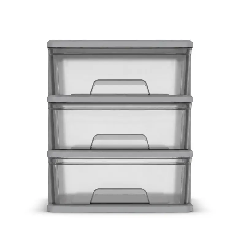 Silver Plastic 3-Drawer Wide Storage Organization Tower, Bedroom Furniture Chest of Drawers
