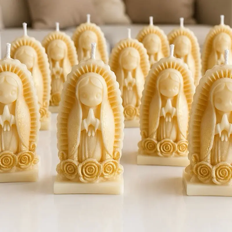 Velita Virgen María de Cera de Soya | Recuerdo para Bautizo, Primera Comunión y Baby Shower