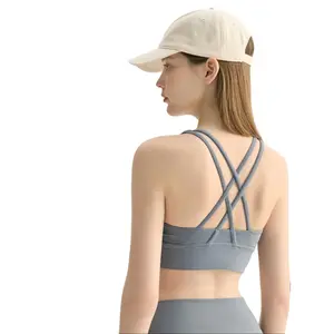 Women's double-cross sports yoga bra, breathable and comfortable, suitable for both indoor and outdoor use, high support and shock absorption, ideal for sports, fitness, yoga, outdoor leisure, and everyday wear, especially in summer