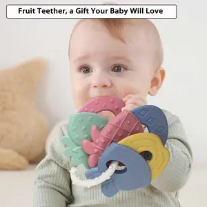 Teething toys for infants aged 0-36 months - Super soft silicone teething AIDS, soothing for infants to take orally, fruit-shaped
