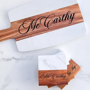 Personalized Marble Cheese Board - Customizable Cutting Board for Weddings, Housewarmings, Anniversaries & Closing Gifts - Stylish Kitchen Accessory - Knives