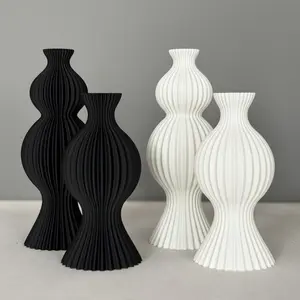 A 3D printed vase,Black and white matte plastic vases,Cylinder Vases,Modern Art Decorative Vases,Minimalist Bohemian,Aesthetic Flower Vases for Entryway, Mantle,and Bookshelf,Living Room,Shelf,Dining Table, Ornaments, Home Decor Vase, Home Decoration