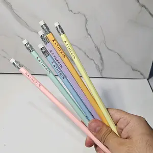 Personalized Pencils Set of 6 in Pastel Colors with Hot Foil Stamp Custom Name Writing Tools