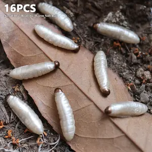 16pcs Realistic Bee Pupae Baits, Floating PVC Material Simulated Insect Larvae, 2.5cm/0.98in Soft Worm Pupae Lures for Salmon Fishing, Carp, Bass, Suitable for Ice Fishing Baits, Fly Fishing Baits, Outdoor Fishing Gear