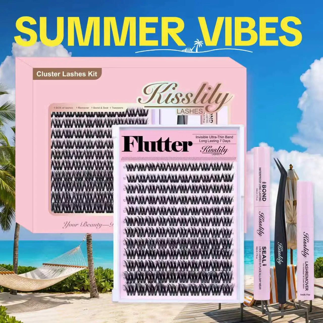 Flutter | Kisslily Volume Lashes DIY False Eyelashes for Bold Dramatic Look | Lyra style Lashes with Ultra-Dense,Invisible band,Waterproof，Long-Lasting for a Flawless,Volumious Look | Trendy&Must-Have Downy Lash Clusters Makeup#summerfinds #SummerWins