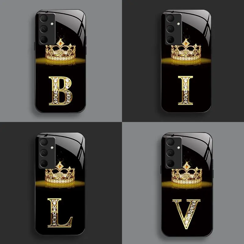 Suitable for [Galaxy A35] New high-end crown letter glass mobile phone case new business simple explosion-proof mobile phone case affordable anti-fall anti-fingerprint 995