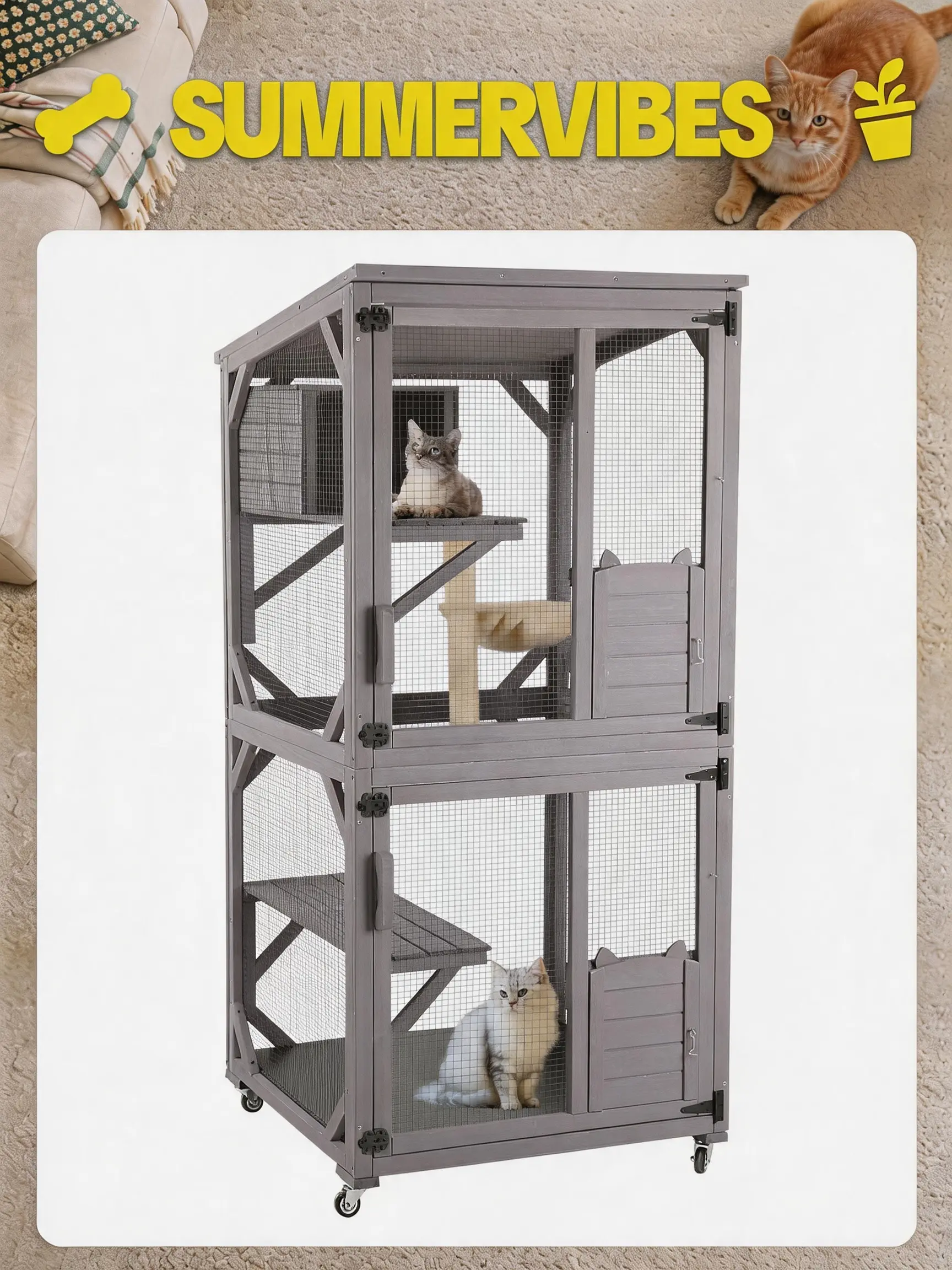 Summervibes Aivituvin-AIR22 Large Cat House , Outdoor Cat Catio (Inner Space 13.2ft²),Outdoor Cat Enclosure,Connect to window or slider door #petlovers