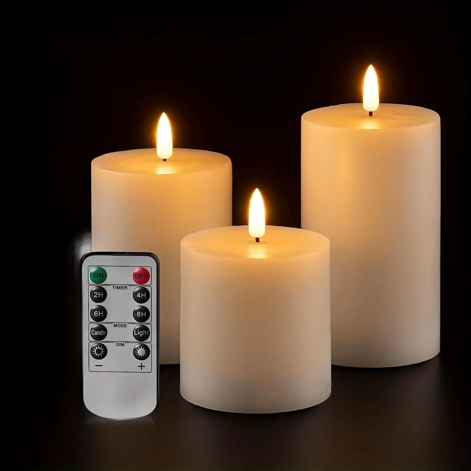 3-Piece Flameless Flickering LED Candle Lamp Set Pack, Battery-Powered Plastic Columns with 3D Core, Remote Control Timer, Warm White Flame Bulbs for Indoor Light Decor