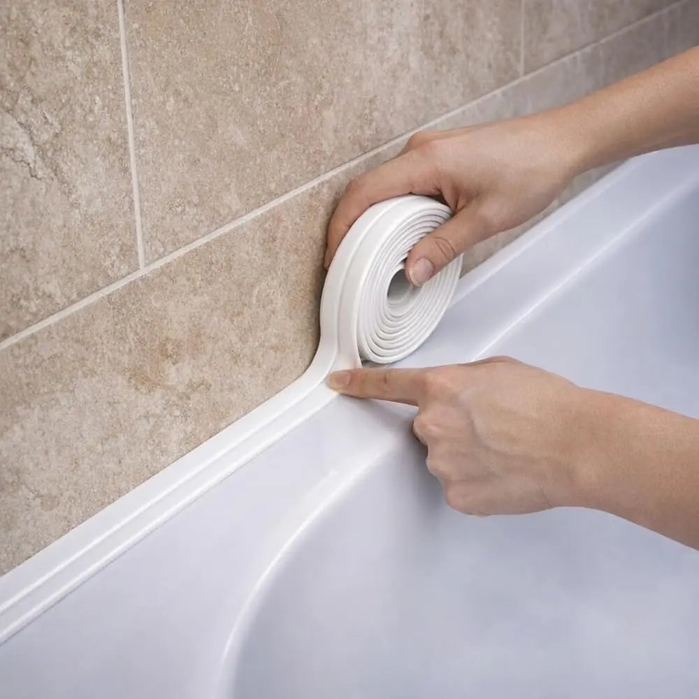 Waterproof Self-Adhesive Caulk Tape (1.5" x 10.5Ft) - Bathroom Caulk Strip Sealing Tape, Flexible Seal for Toilet Base, Kitchen Sink, Shower Edge Protector, PVC Tool