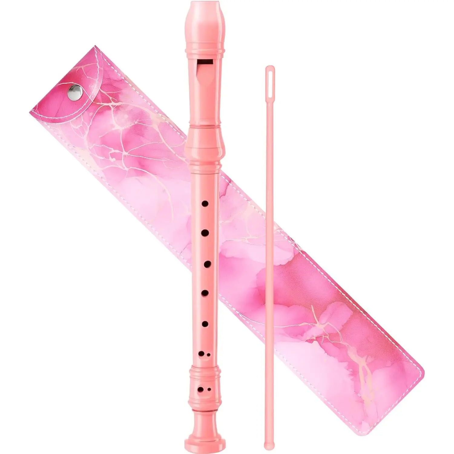 Soprano Recorder Instrument for  Beginners Student  Fingering C Key Recorder Instrument 3 count with Cleaning Rod and Bag Fingering Chart (Bright pink)