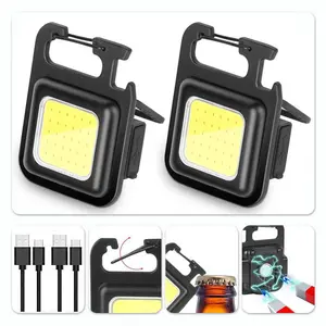 HYPERLITE 2-Pack Mini COB LED Flashlight – USB Rechargeable Keychain Light with Bottle Opener, Foldable Waterproof Design, Compact Handheld Work Light for Camping, Hiking, Emergencies, and Car Repairs，stockup mothersday