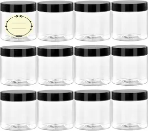 4 Oz Plastic Container Jars with Lids and Labels BPA Free, Empty Round Clear Cosmetic Slime Jars for Lotion, Cream, Ointments, Body Butter, Makeup, Travel Storage (12 Pack