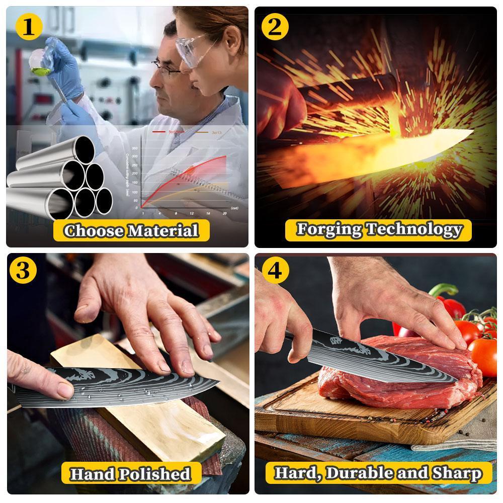 Japanese Chef's Knife, Damascus Style Stainless Steel Cleaver, Professional Sharp Blade, Used for Meat Vegetable Fruit Cutting at Home and Restaurant