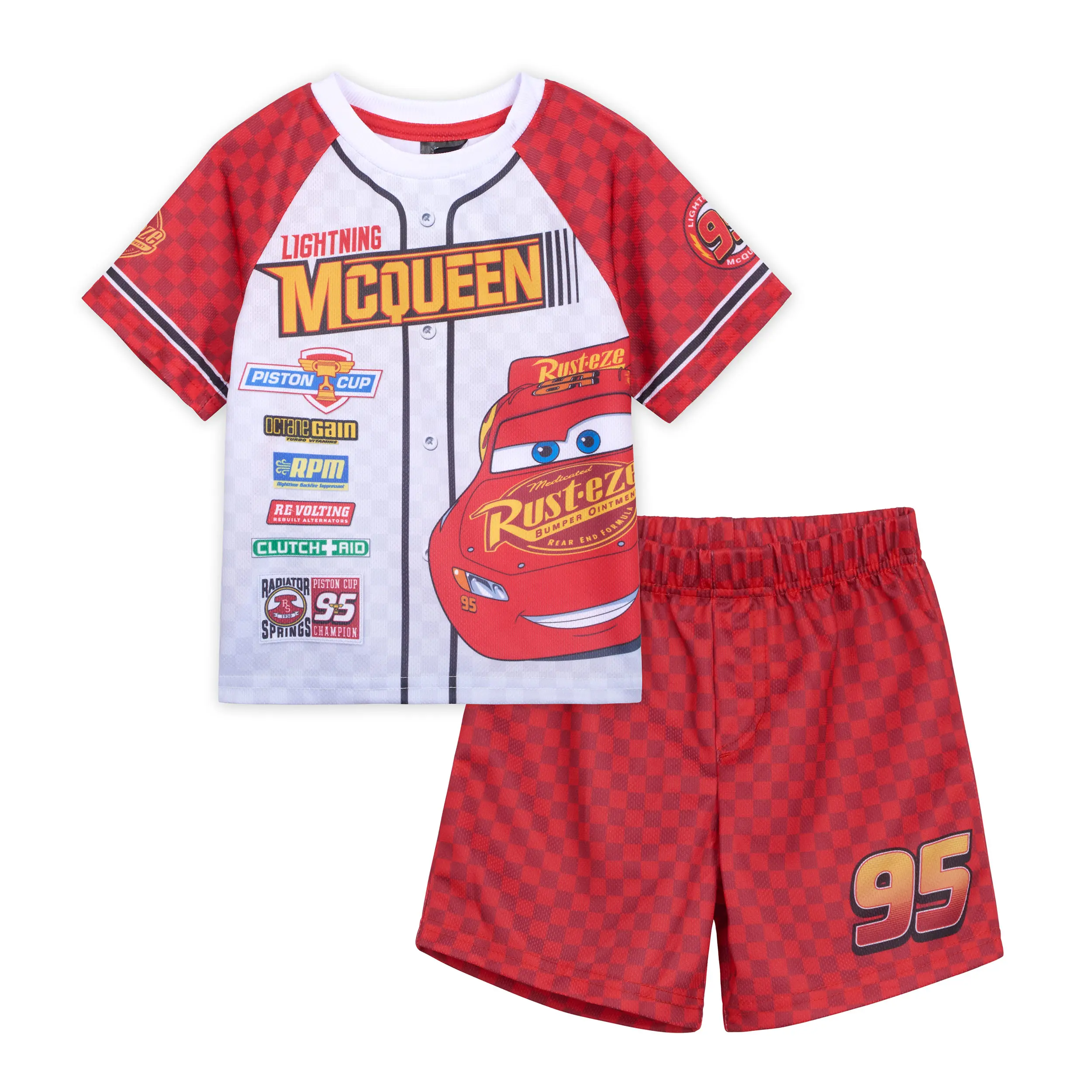 Disney Cars Lightning McQueen Boys' 2-Piece Baseball Jersey and Shorts Set, Toddler to Big Kid Kids Clothing, McQueen Outfit