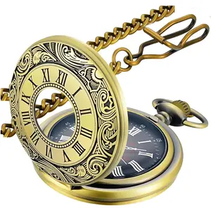 Pocket Watch Roman Numerals Scale Quartz Pocket Watches with Chain Christmas Graduation Birthday Gifts Fathers Day