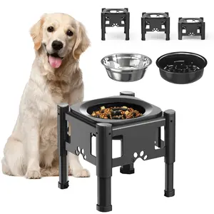 Elevated Slow Feeder Dog Bowls, Raised Dog Food Bowls with 3 Heights (6.1", 7.7", 9.3") Adjustable Dog Slow Feeder Bowl Non-Slip Dog Bowl Stand for Medium Breed, Dishwasher Safe