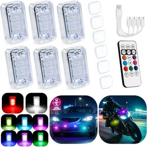 Upgraded 11-LED  Strobe Lights with Remote, Mini RGB Ambient Lighting for  Exterior & Interior, USB-C 500 mAh Rechargeable  Flashing Light for  RV  Scooter, 6 count