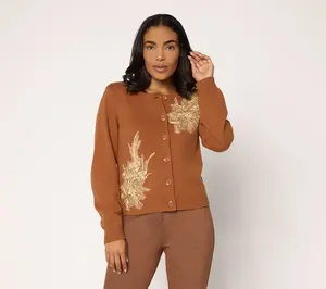 Dennis Basso Sweater with Sequin and Faux Pearl Embellishment