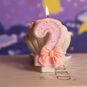 1pcs Pink bow birthday cake candles, Wedding cake topper, suitable for children's birthdays, wedding party decorations, Halloween and Christmas events and party supplies