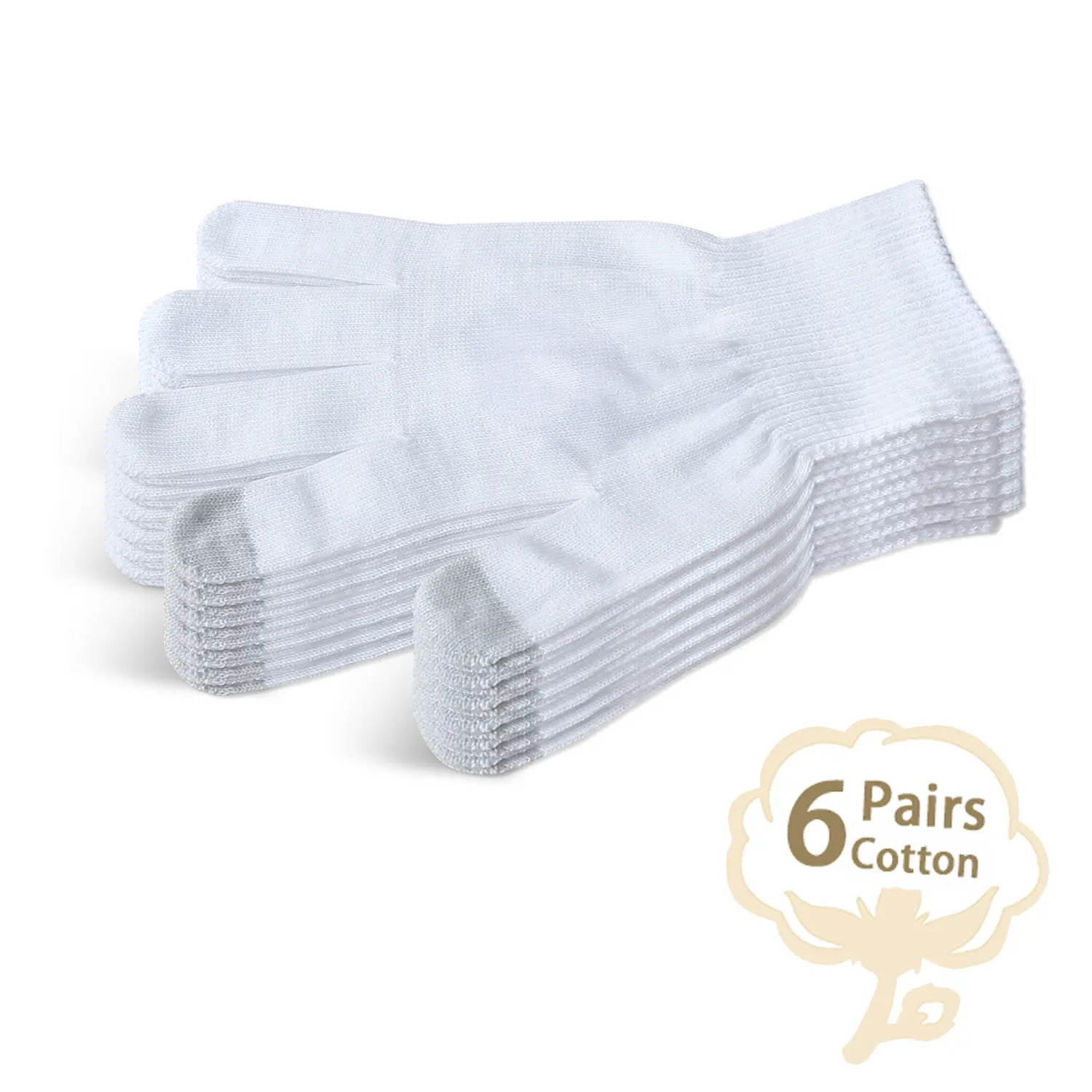 FJDZ SAFETY 6 Pairs Unisex Cotton Moisturizing Therapy Gloves for Eczema, Dry Hands Care, Adjustable Knit Wrist, Touchscreen-Tip, Overnight Use, Reversible, Breathable, Machine Washable, Multiple Use
