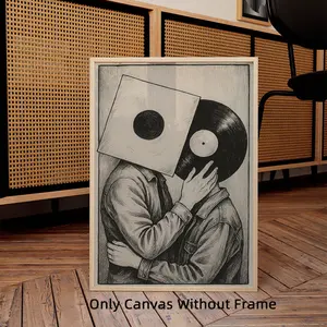 1Pc Optinal Frame Vintage Black and White Vinyl Record Lovers Canvas Posters, Unframed Wall Art, Music Themed Wall Art, Music Room Decor, Ready To Hang, Wall Picture For Living Room, Bedroom, Dining Room, Corridor