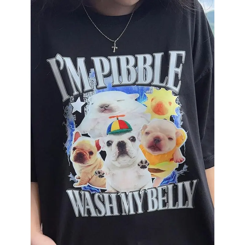 Women's Funny Print T-Shirt - Fitted "I'm Pibble" Graphic, Casual Heavy Cotton Summer Dog Merch, Casual Wear