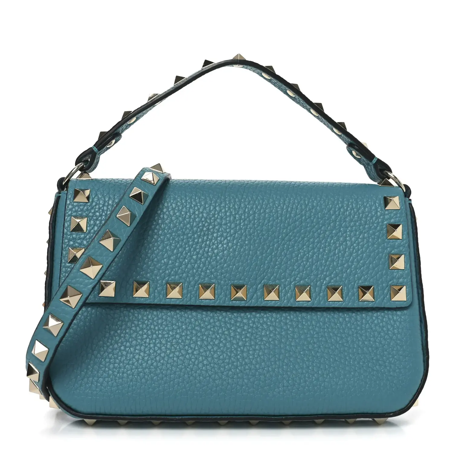 Pre-owned Valentino Calfskin Shoulder Bags Garavani Grainy Rockstud Crossbody Pouch Ultra Marine Green