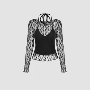Cider [size 2-10] See-through Lace Long Sleeve Tee & Halter Tank Top