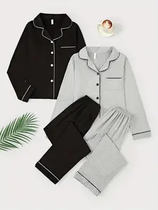 Women's Sleepwear Set, Pajama Set, Loungewear, Lapel Open Front Pure Color Suit, Comfortable Long Sleeve Pants Home Wear, All-Seasons