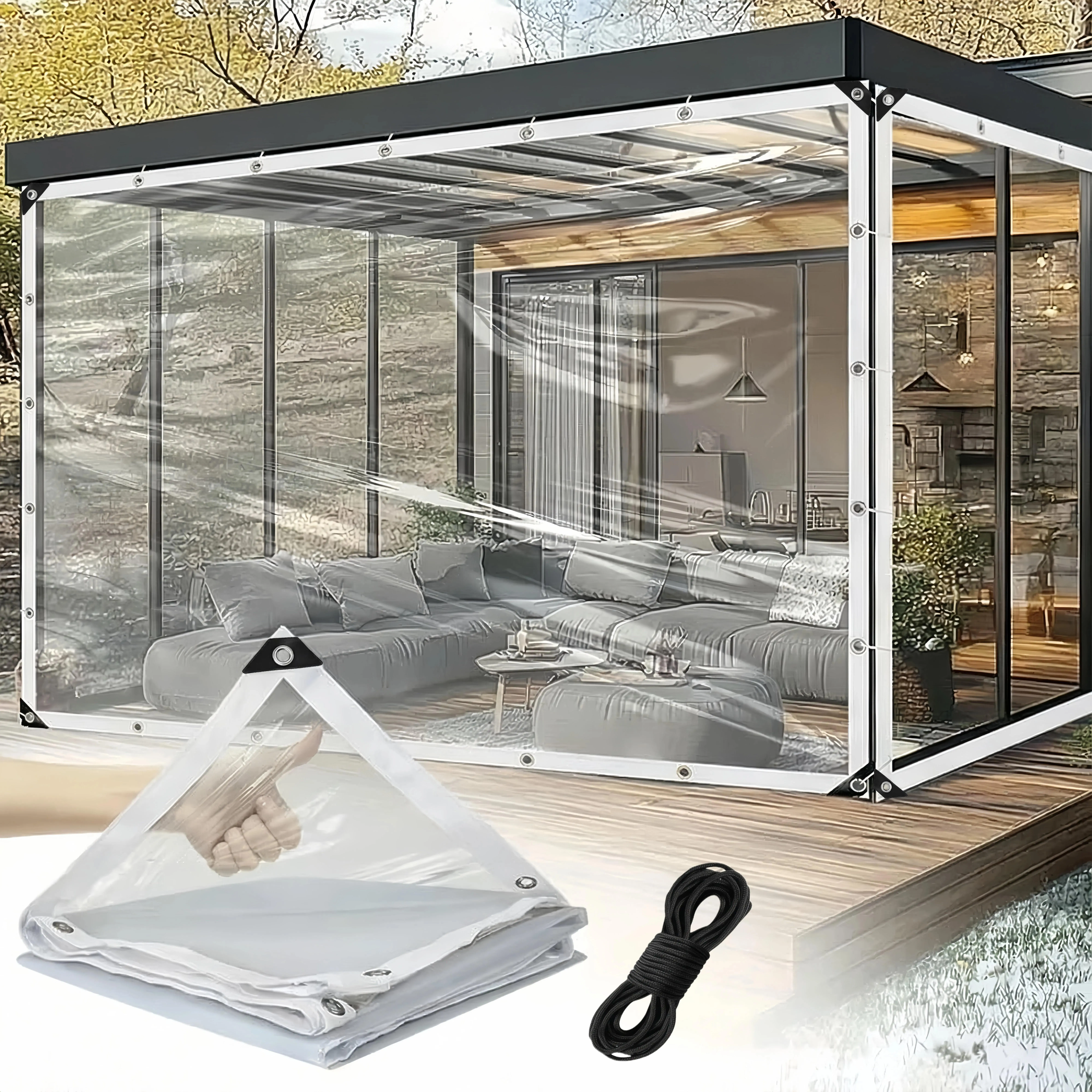 Vinyl Waterproof Tarpaulin with PE Windproof Cover and Sealing Ring - Transparent, Thick, Dustproof, Snowproof for Outdoor Gardens, Chicken Coops, Rainy Days