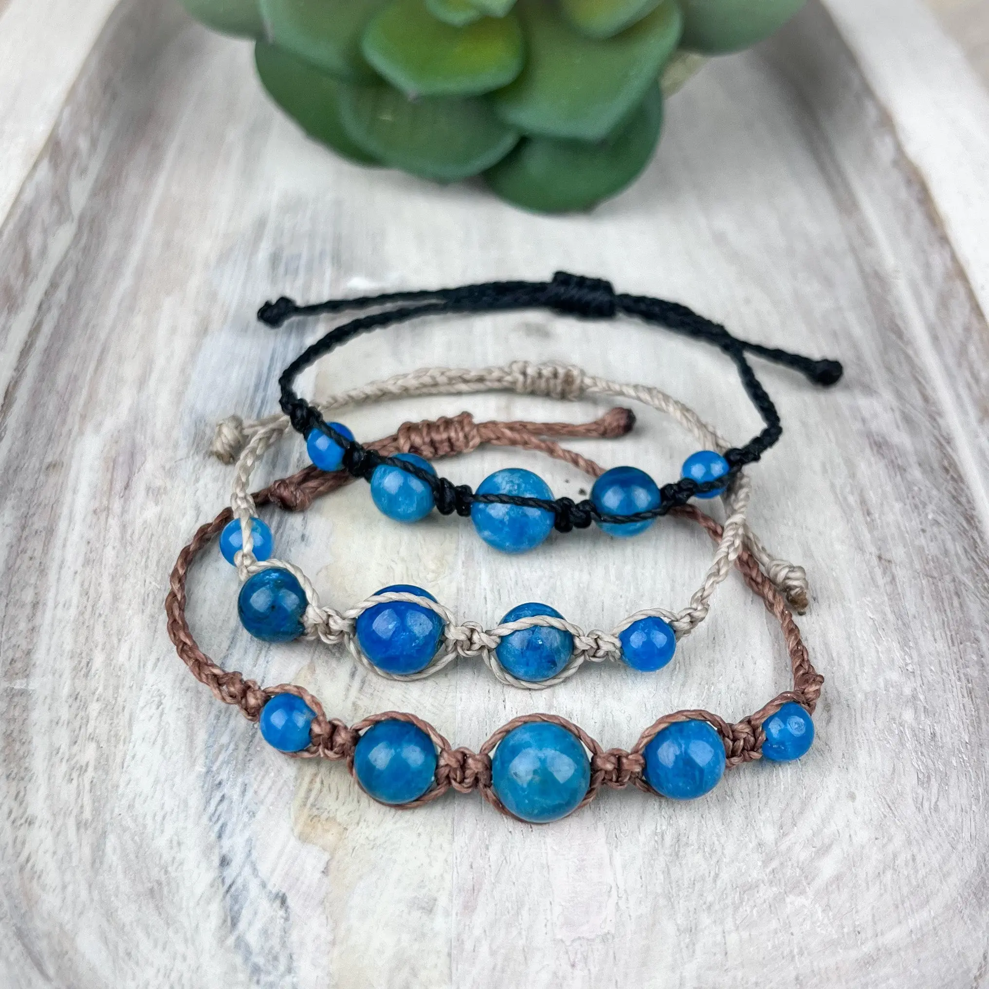 Blue Apatite Hand-Knotted Bead Bracelet – Coastal Soul Crystal Jewelry for Manifestation & Spiritual Alignment