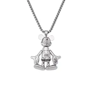 Disney Large Mickey Necklace Silver-Tone Mickey Mouse Pendant on Chain Classic Design Jewelry