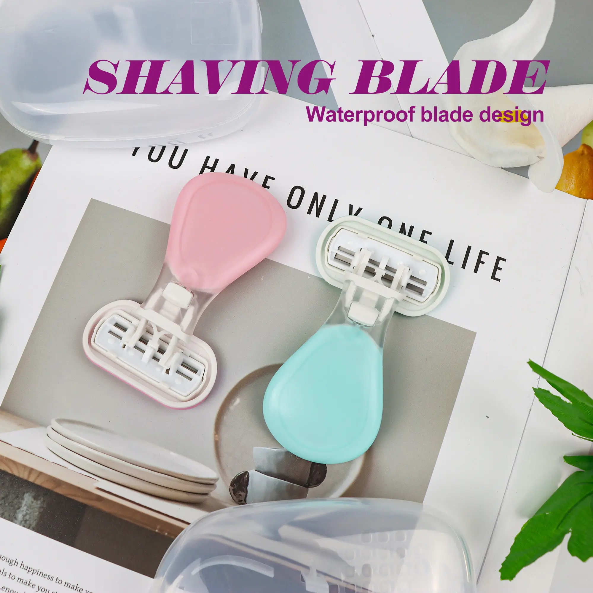 2 Counts Travel Razors for Female On-the-Go Toiletries for Female Skin-Adaptive Design, non-stick blade surface helps maintain cleanliness during use