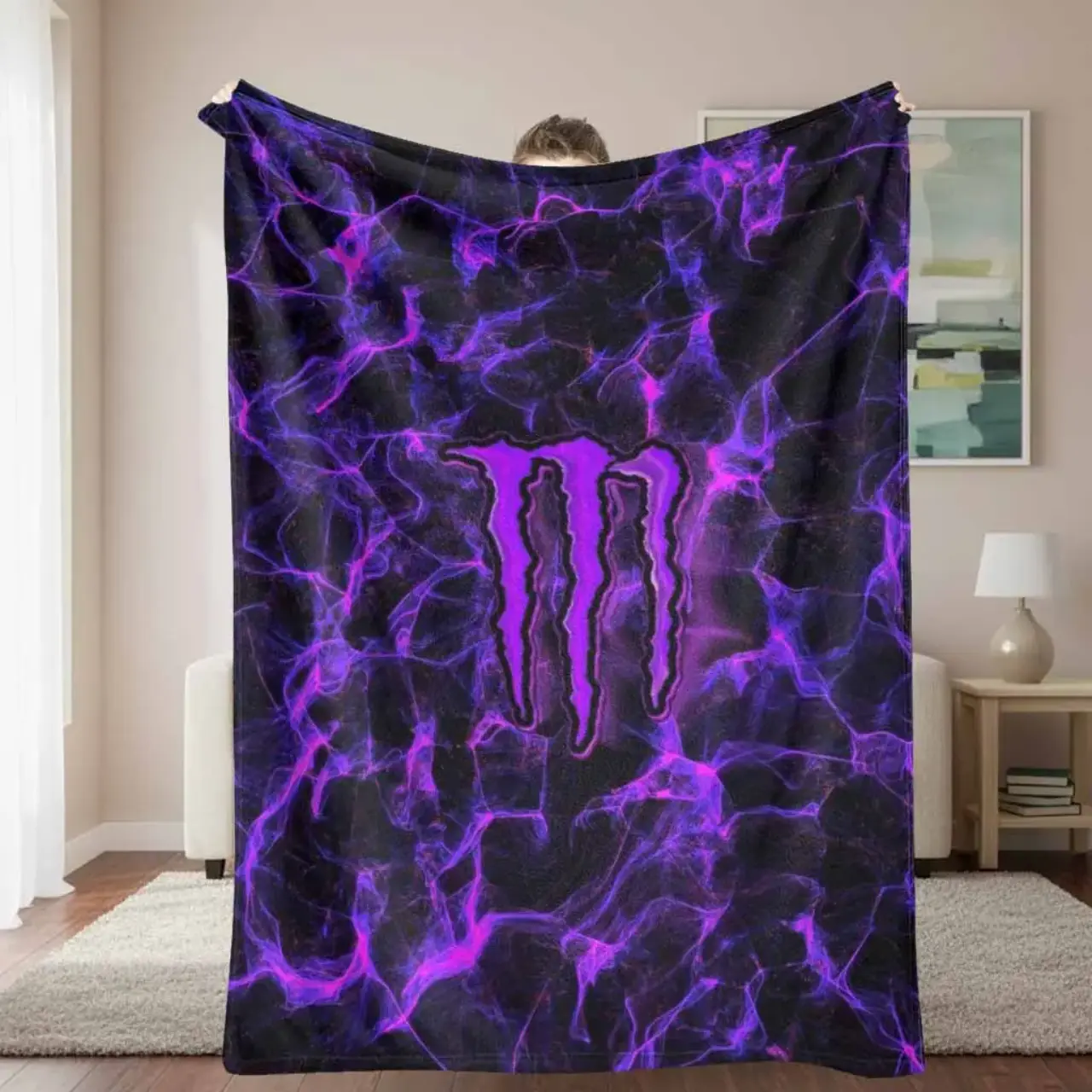 Monster Energy Logo Throw Blanket Soft Cozy Plush Flannel Fleece Bed Blanket for Kids Teens Adults, Lightweight Warm Blanket for Couch Sofa Bedroom Decor, Gaming Room, Dorm Room, Gifts for Energy Drink Fans